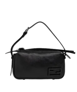 Fendi mini shoulder bag with signature logo on front corner, smooth leather finish