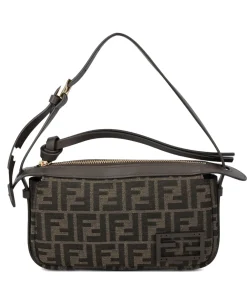 Brown Fendi Simply Fendi Mini bag with FF jacquard fabric and dark brown patent leather detail