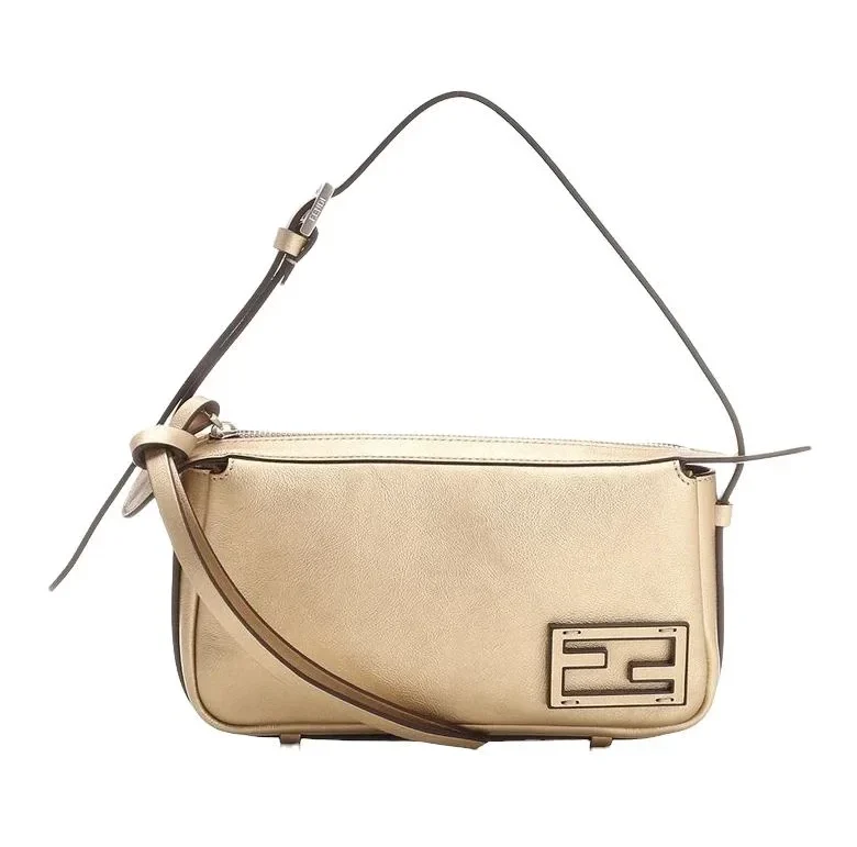 cream Fendi mini shoulder bag with signature logo on front corner, smooth leather finish