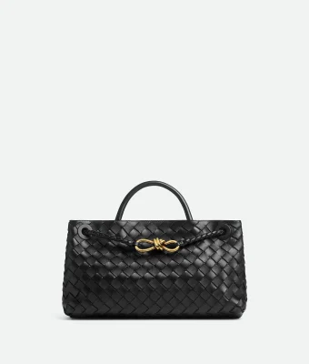Bottega Veneta East-West Andiamo black leather top handle bag