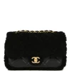 Chanel black shearling quilted flap bag with lambskin leather and brushed gold hardware