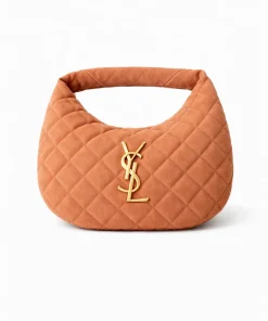 Saint Laurent Icarino Baby bag in quilted suede with gold-tone YSL plaque, front view