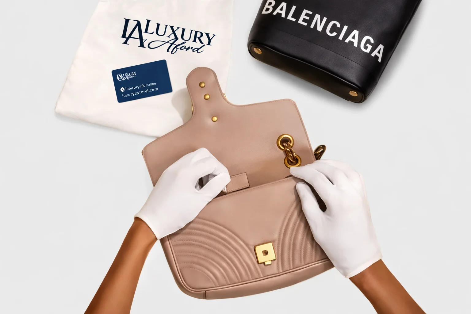 Authenticity card and guide accompanying designer handbag
