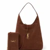 Suede leather bucket bag with coordinating pouch