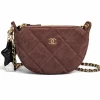 Brown velvet-effect nylon clutch with gold chain strap, luxury mini handbag