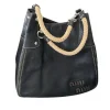 Elegant black leather Miu Miu hobo shoulder bag with braided beige straps