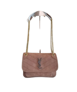 pastel blush pink Saint Laurent Mini Niki calfskin shoulder bag