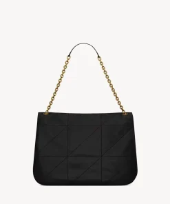 Back view of Yves Saint Laurent Kate flap bag in black leather showing smooth leather surface and chain strap