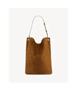 back view of Saint Laurent NIKI suede bucket bag with cotton lining