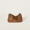 Caramel brown nappa leather shoulder bag with zipper closure
