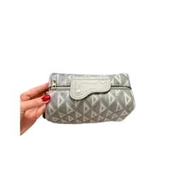 Elegant grey designer crossbody bag in CD Diamond pattern with adjustable strap