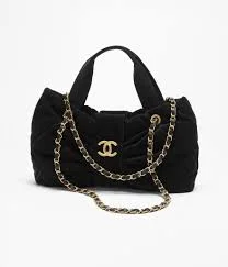 Black velvet-effect nylon Maxi Bow Bag with gold-tone chain detailing