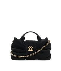 Alternative view of Chanel Maxi Bow Bag – Black Velvet-Effect Nylon Shoulder Bag with Gold-Tone Chain