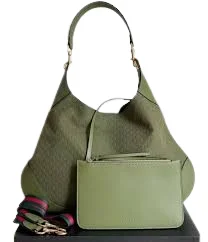 olive green Gucci GG suede B large shoulder bag