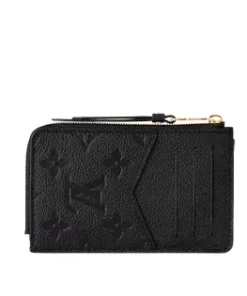 Black Louis Vuitton card holder showing zip coin pocket and card slots