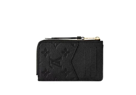 Black Louis Vuitton card holder showing zip coin pocket and card slots