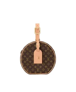 Front view of Louis Vuitton Petite Boite Chapeau Monogram canvas mini bag with gold hardware
