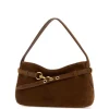 suede shoulder bag with structured silhouette and top handle