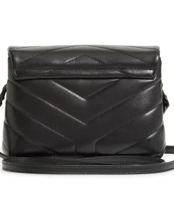 Back view of black-on-black Saint Laurent Loulou Toy shoulder bag