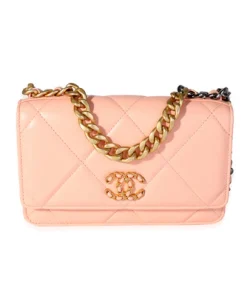 soft Peach Chanel 19 Wallet On Chain lambskin leather with mixed metal hardware