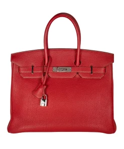 Red Hermès Birkin inspired handbag with textured leather and luxury lockset closure