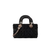 Black beaded Dior mini Lady Dior satin bag with crystal pattern