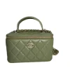 Front view of Chanel Small Chain Top Handle Vanity Case in lambskin leather