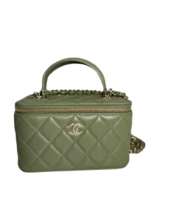 Front view of Chanel Small Chain Top Handle Vanity Case in lambskin leather