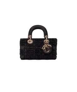 Back View of black Dior beaded satin bag with sparkling stones