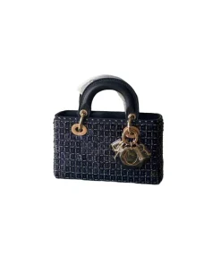 Christian Dior blue tweed Lady D-Joy bag with gold charms