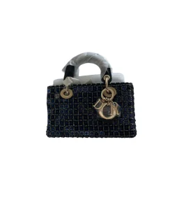 Elegant blue Cannage tweed Dior handbag with top handle