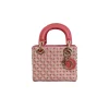 Pink embroidered Mini Lady Dior Pink Handbag with crystal detailing and shoulder strap