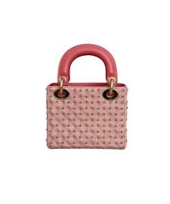 Luxury pink Mini Lady Dior Pink Handbag with flap closure and designer finish
