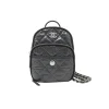 Black side angle view of Chanel Coco Neige backpack highlighting compact shape and premium designer silhouette