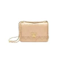 Chanel calfskin quilted flap bag with gold hardware front view