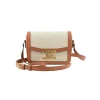 Beige Celine Teen Triomphe bag in textile and calfskin with gold Triomphe clasp luxury design