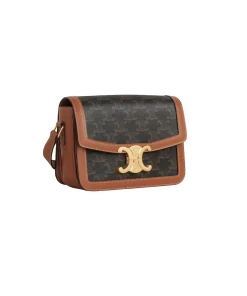 Stylish CELINE Teen Triomphe canvas bag in black and tan with adjustable shoulder strap