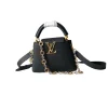 Elegant black Louis Vuitton Capucines mini crossbody bag with iconic LV logo