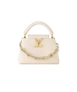 Cream leather Louis Vuitton mini crossbody bag with chain and adjustable strap