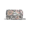 Silver CHANEL mini flap bag with sequin tweed and chain strap