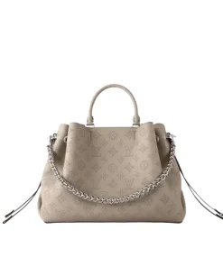 Front view of Louis Vuitton Bella Tote in beige perforated Mahina calf leather