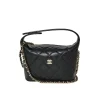 Black CHANEL caviar quilted hobo clutch with gold hardware