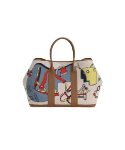 Colorful Hermès Garden Party Voyage tote bag with olive green leather trim