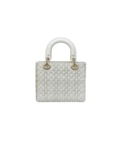 White lambskin Lady Dior bag with sparkling stones