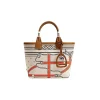 Ecru and noir Hermès Steeple 25 canvas tote bag with horse print design and Swift leather handles