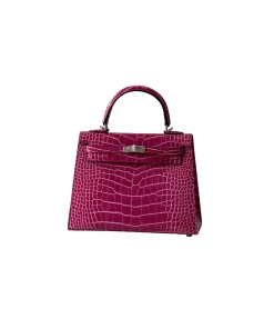 High-end crocodile leather handbag with polished hardware