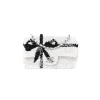 Chanel white sequin mini flap bag with black bow design and silver hardware chain strap