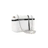 Luxury Chanel mini flap handbag in white and black sequins with silver turnlock and chain strap