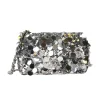 Silver and black sequin Chanel mini flap bag with silver hardware in elegant luxury style