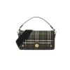 Olive green Burberry check canvas shoulder bag with leather trim